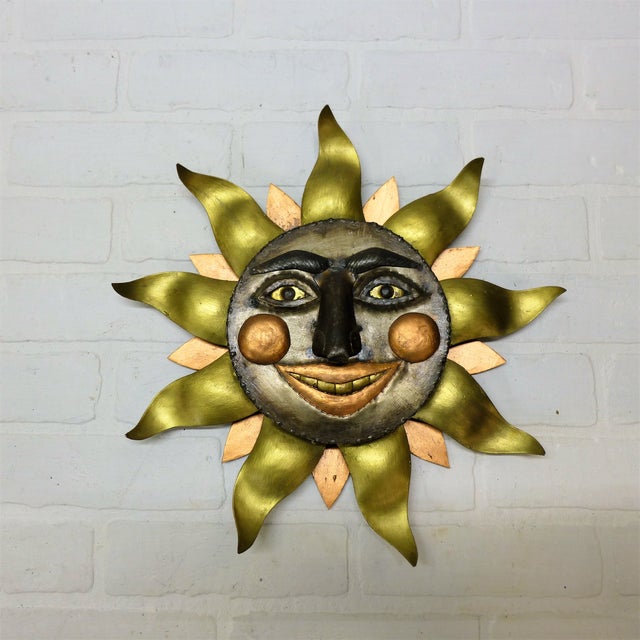 Copper Sun Burst Face Wall Art in the Style of Sergio Bustamante For Sale - Image 8 of 8