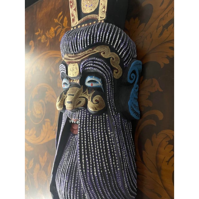 Mid 20th Century Hand-Carved Southeast Asian Guardian Wall Mask | Polychrome Wood Sculpture For Sale In San Antonio - Image 6 of 9