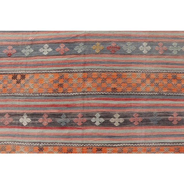 Mid 20th Century Mid 20th Century Turkish Kilim Vintage Rug With Assorted Stripe Design in a Variety of Colors For Sale - Image 5 of 13