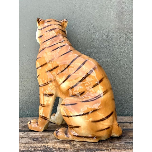 Vintage Italian Ceramic Tiger Statue For Sale In West Palm - Image 6 of 12