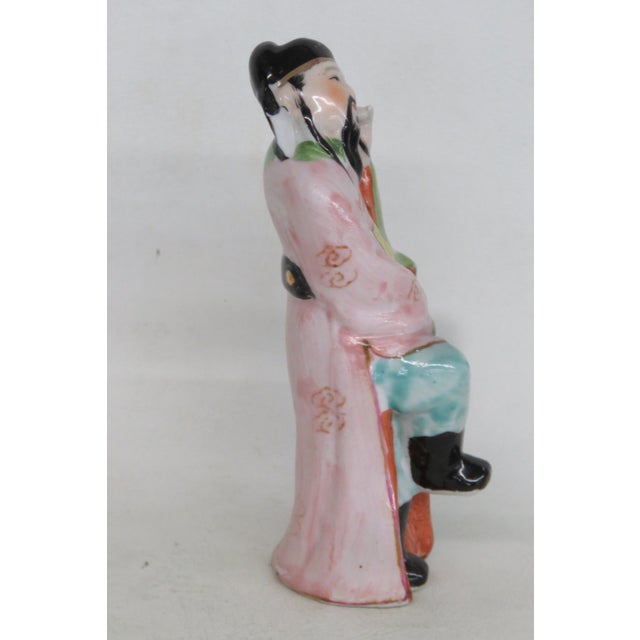Chinese Ceramic Figurine Man in Robes Hand Painted Pink Green Red Blue 5050b For Sale - Image 4 of 9