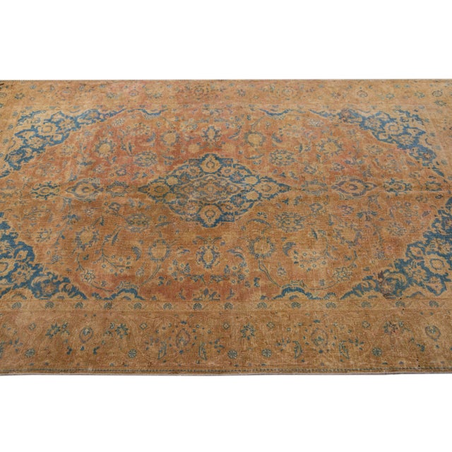 1960s 1960s Vintage Persian Distressed Handmade Medallion Tan Wool Rug For Sale - Image 5 of 7