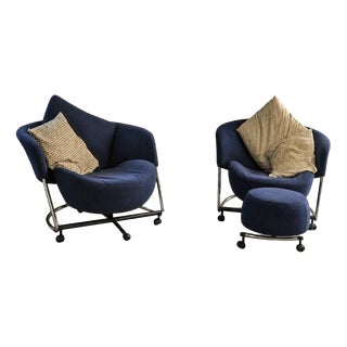 Girotonda Lounge Chairs and Ottoamn by Francesco Binfaré for Cassina, 1990s, Set of 3 For Sale