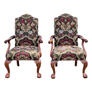Century Furniture Chippendale Style Carved Mahogany Armchairs With Ball & Claw Feet a Pair For Sale