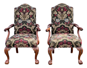 Century Furniture Chippendale Style Carved Mahogany Armchairs With Ball & Claw Feet a Pair