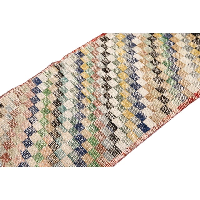 Vintage Art Deco Handmade Beige Geometric Wool Rug For Sale In New York - Image 6 of 10