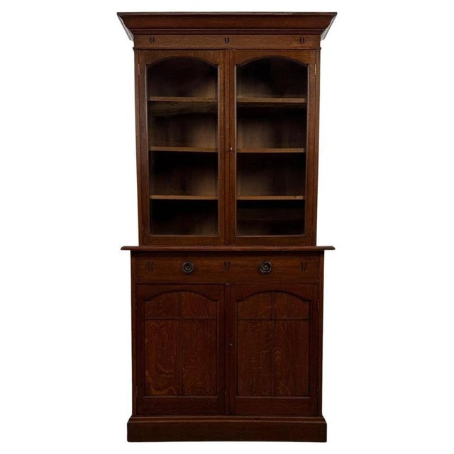 Antique Early 20th Century English Arts and Crafts Oak Bookcase For Sale - Image 3 of 11