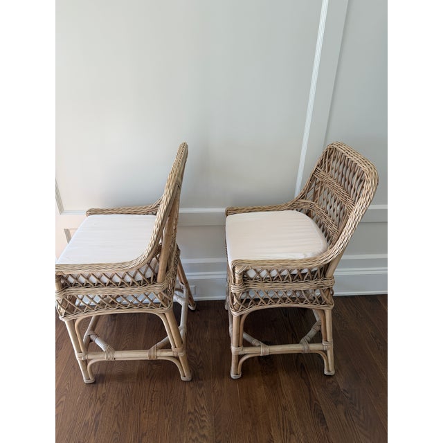 Traditional Woven Rattan Counter Stools For Sale - Image 3 of 3