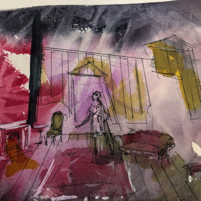 Abstract Original Vintage Theatre Illustration Watercolor Painting “ the Idiot” Signed For Sale - Image 3 of 5