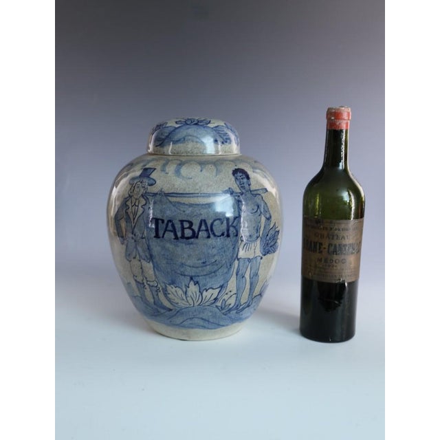 Large Dutch Delft Blue and White Tobacco Jar Taback with Cover, 19th Century For Sale - Image 3 of 15
