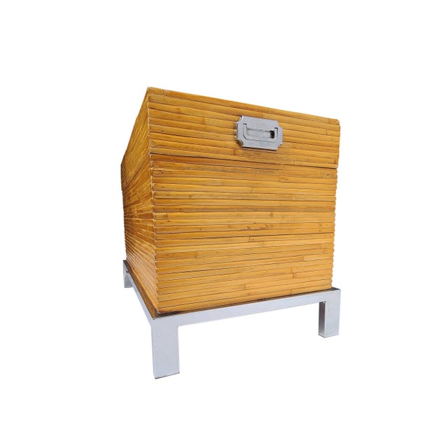 Tan 1990s Rare Rattan & Chrome Chest With Geometric Design Attributed to Milo Baughman for Thayer Coggin For Sale - Image 8 of 16