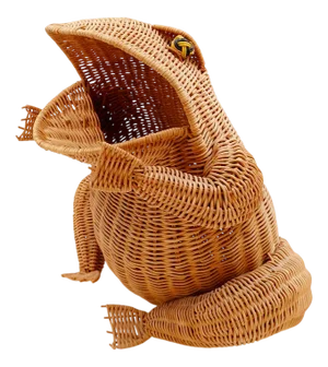 Vintage Wicker and Scoubidou Frog by Olivier Cajan, 1970s
