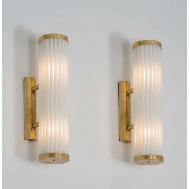Pair Vintage Art deco light Old Lamp Wall Sconces Fixture Brass & Milk Glass Rod Ship Light Excellent Working Condition...