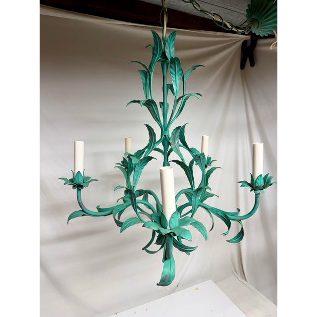 Vintage 1970s Italian Tole Chandelier With Verdigris Finish, Five Arms For Sale - Image 12 of 12