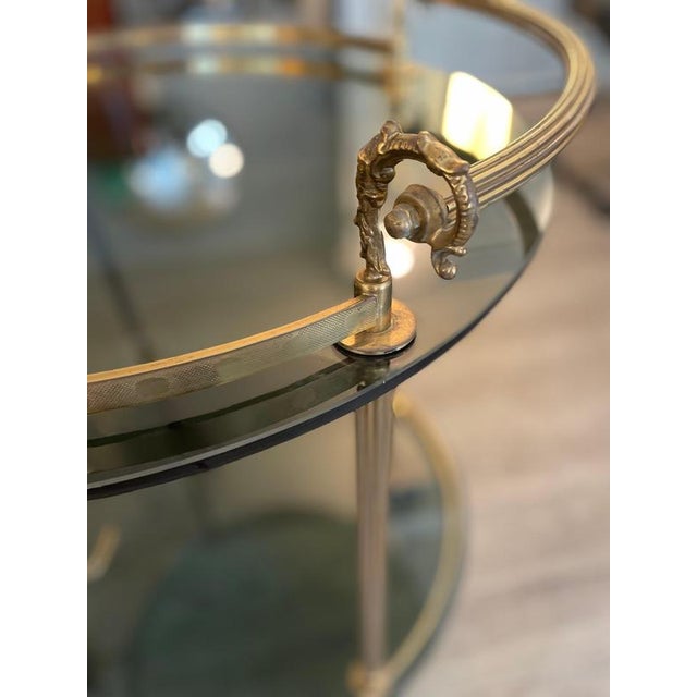 Round Brass and Smoked Glass Serving Trolley, 1970s For Sale - Image 6 of 12