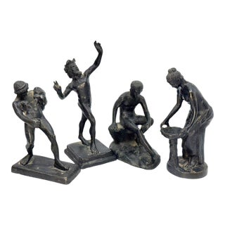 1900s 4 Grand Tour Neo Classical Bronze Miniatures incl Dancing Faun, Seated Hermes For Sale