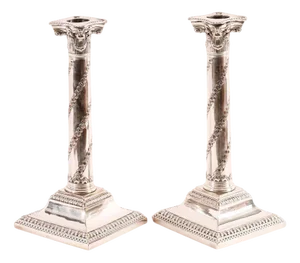 Antique Sheffield Silver Plated Candlesticks, 1700s, Set of 2