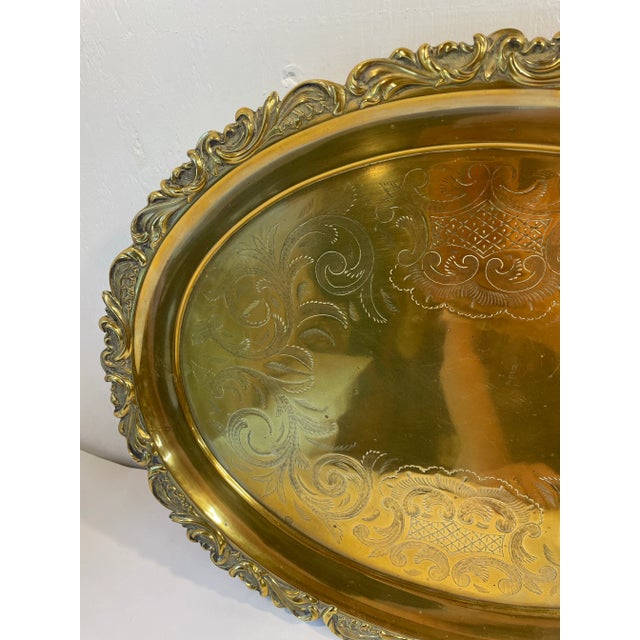 Mid 20th Century Vintage Brass Serving Tray For Sale - Image 5 of 9