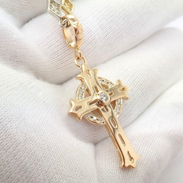 Loree Rodkin 18k Yellow Gold + Silver Cross Diamond Necklace For Sale - Image 10 of 12