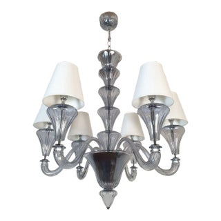 Mid Century Modern Blue-Gray Murano Glass Chandelier For Sale