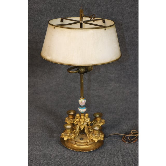 19th Century French Bronze Ormolu and Porcelain Figural Desk Lamp For Sale In Philadelphia - Image 6 of 8