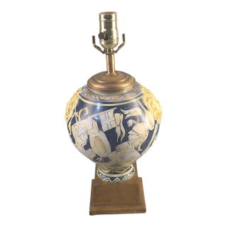 Antique Italian Faience Figural Cantagalli Terra-Cotta Majolica Vase Table Lamp For Sale