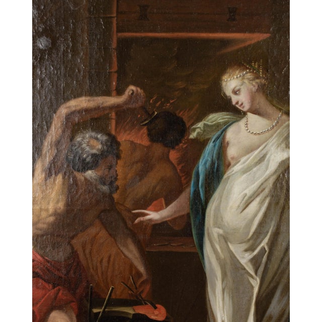 French Louis XVI Trumeau Mirror With Thetis at the Forge of Hephaestus Painting For Sale - Image 9 of 11
