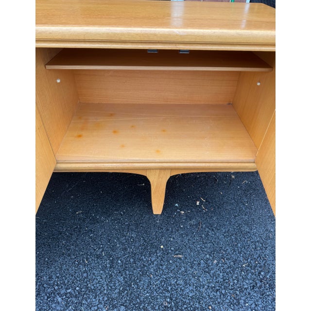 Brown Mid 20th Century Modern Oak Credenza With Paneled Doors and Sculpted Base For Sale - Image 8 of 12