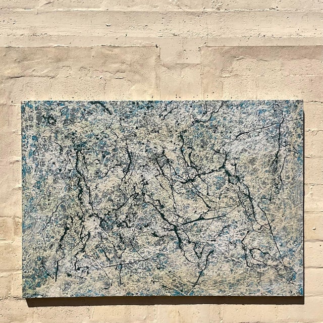 Vintage Boho Abstract Oil Painting on Canvas For Sale In West Palm - Image 6 of 10