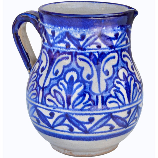 Early 20th Century Early 20th Century Handmade Andalusian Ceramic Pitcher Accent W/ Blue Hues For Sale - Image 5 of 9