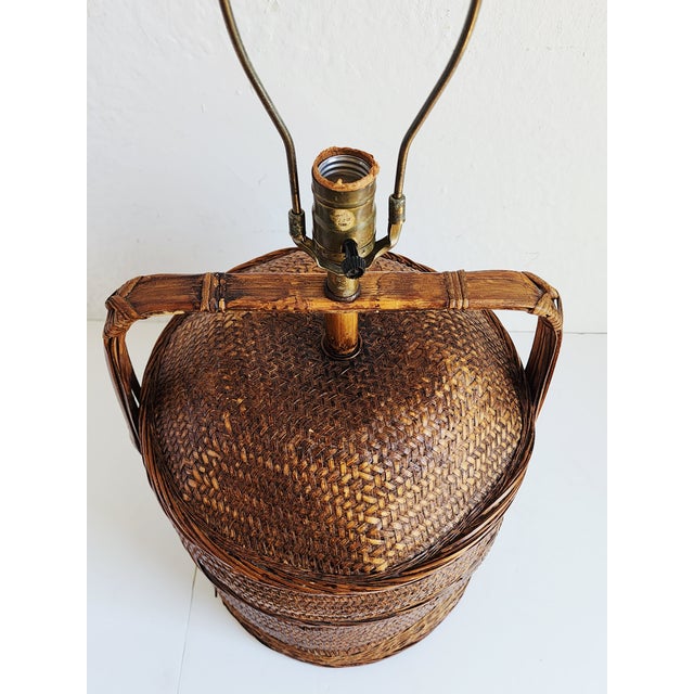 Vintage Chinese Rattan Woven Basket Table Lamp For Sale - Image 11 of 15