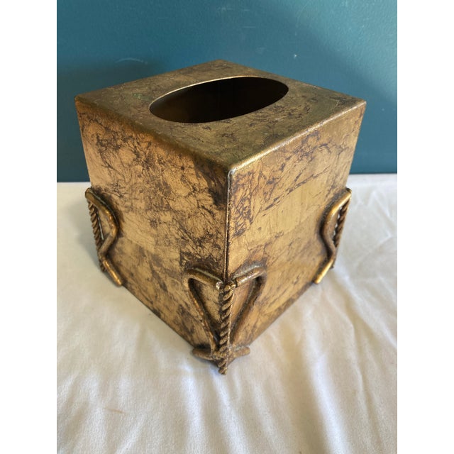 Vintage Gold Tissue Box With Twisted Metal Rope Edges For Sale - Image 4 of 8