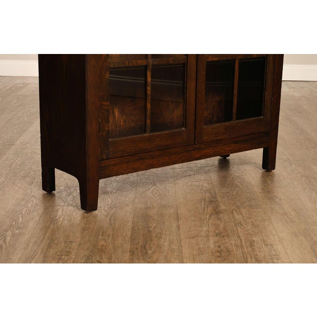 Wood Antique Mission Oak Arts And Crafts Two Door Bookcase For Sale - Image 7 of 18