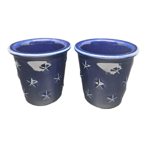 Longaberger Pottery Cobalt Blue Stars Votive Holders Set of Two