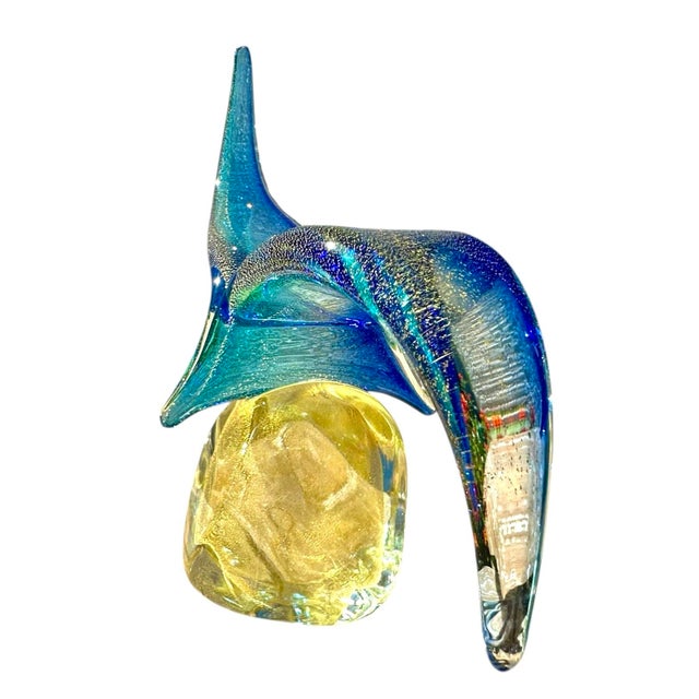 Figurative Murano Bird Art Glass Sculpture With Blue & Gold Aventurine by Sandro Frattini, 21/70 For Sale - Image 3 of 11