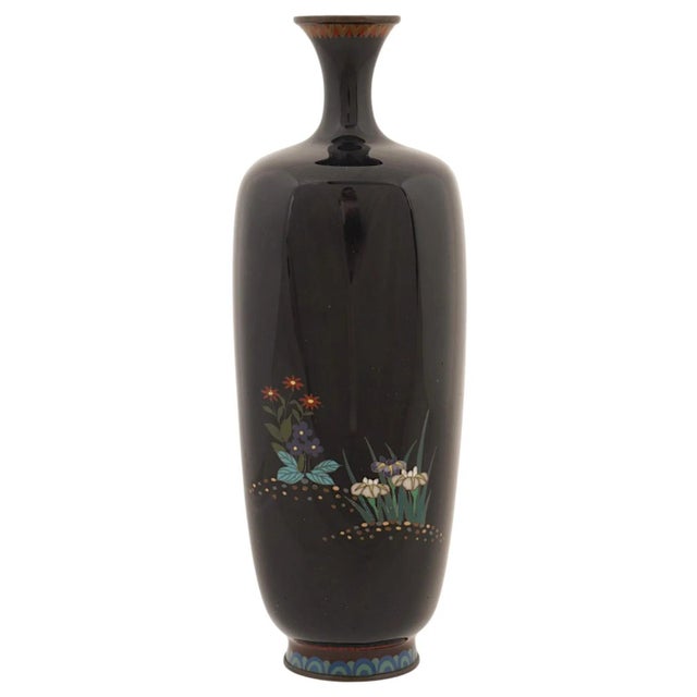 Japanese Meiji Japanese Cloisonne Enamel Silver Wire Signed Botanical Garden Vase For Sale - Image 3 of 8