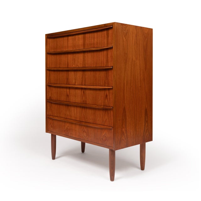Vintage Danish Mid-Century Six-Drawer Teak Tallboy Dresser 1960s For Sale - Image 4 of 8