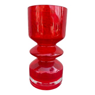 1960s Tamara Aladin Riihimaen Lasi Oy Red Glass Vase Finland 8” For Sale