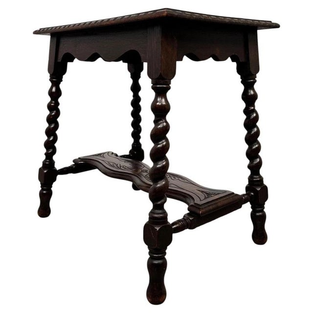 19th Century Antique English Barley-Twist Oak Side Table For Sale - Image 4 of 10