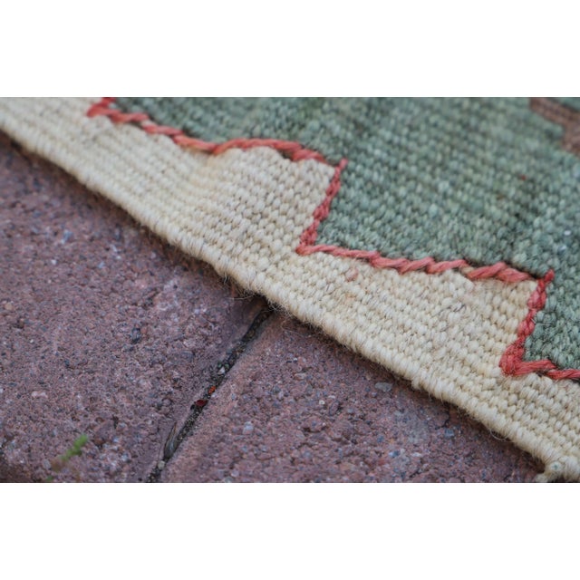 1970s Tribal Green Hand Knotted Natural Kilim Rug For Sale - Image 4 of 7
