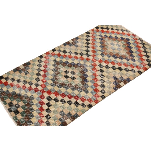 Traditional 1960s Hand-Knotted Vintage Distressed Rug in Beige-Brown, Geometric Pattern For Sale - Image 3 of 6