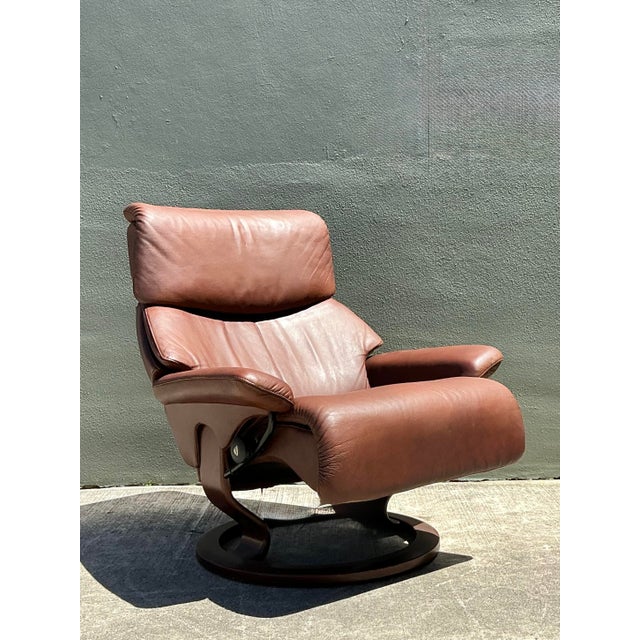 Wood Vintage Ekornes “Stressless” Leather Lounge Chair For Sale - Image 7 of 8