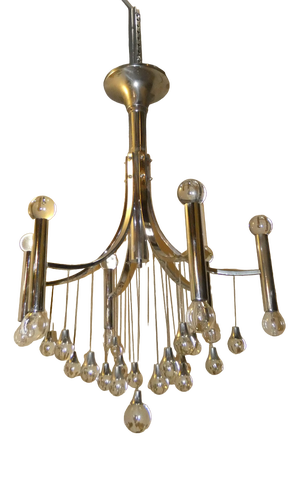 Chromed Steel and Crystal Chandelier with 6 Lights attributed to Angelo Gaetano Sciolari, Italy, 1970s