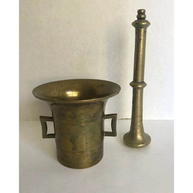 Antique Heavy Brass Mortar and Pestle Set For Sale In Los Angeles - Image 6 of 8