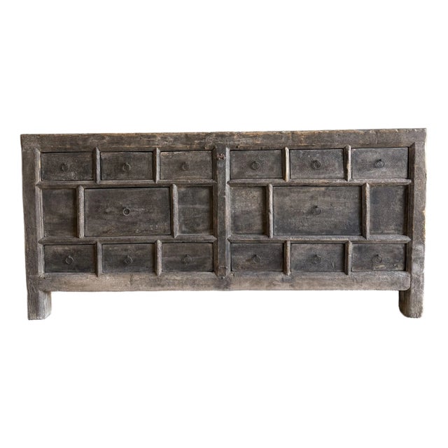 Vintage Painted Elm Wood Cabinet With Drawers For Sale