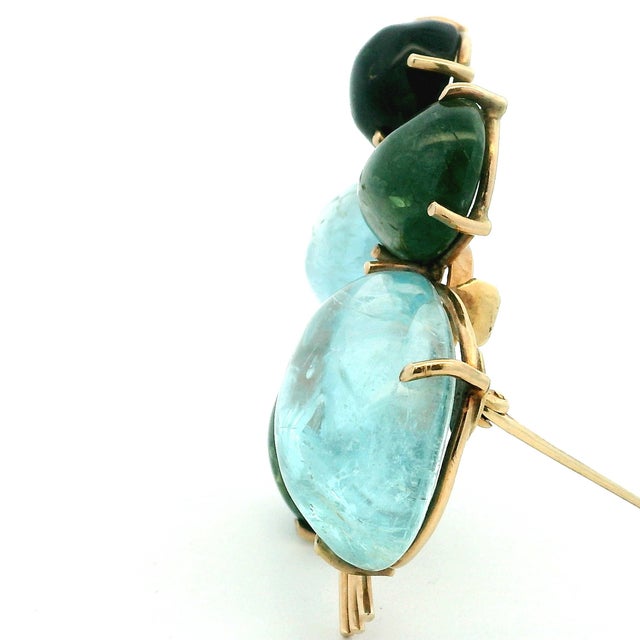 Italian Mid-Century Convertible Aquamarine & Green Tourmaline 14k Brooch Ring For Sale - Image 12 of 14