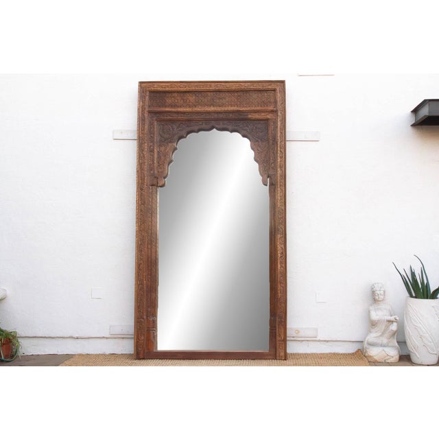 Islamic 116" Tall Moorish Arch Carved Palace Floor Mirror For Sale - Image 3 of 7