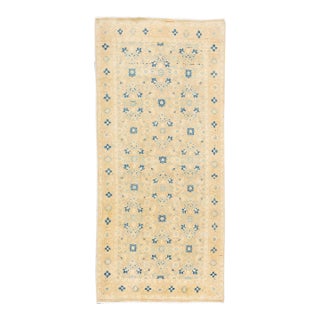 1960s Vintage Persian Distressed Handmade Floral Beige Wool Runner For Sale
