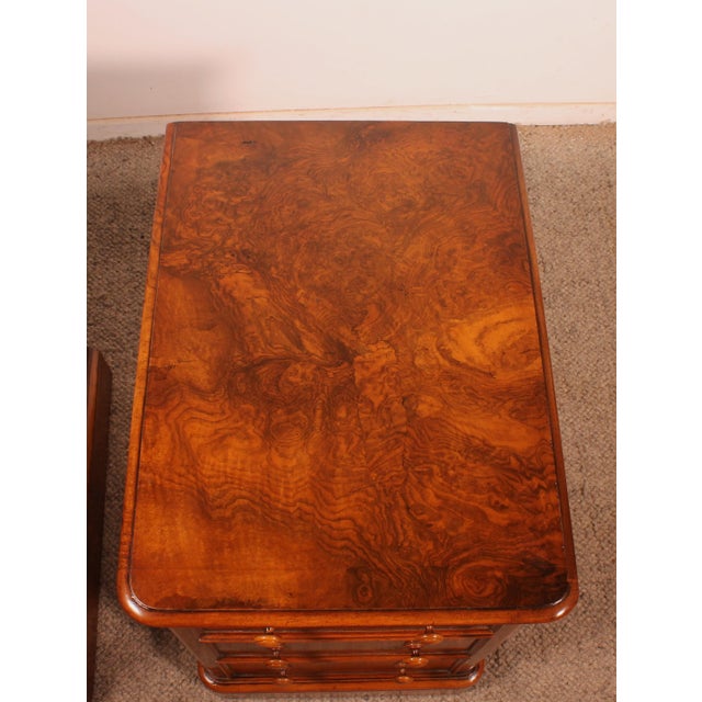 19th Century Walnut and Burl Walnut Bedside Tables, Set of 2 For Sale - Image 12 of 13
