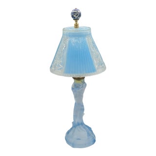 Vintage Walther & Sohne Art Deco Frosted Blue Mermaid Boudoir Lamp For Sale